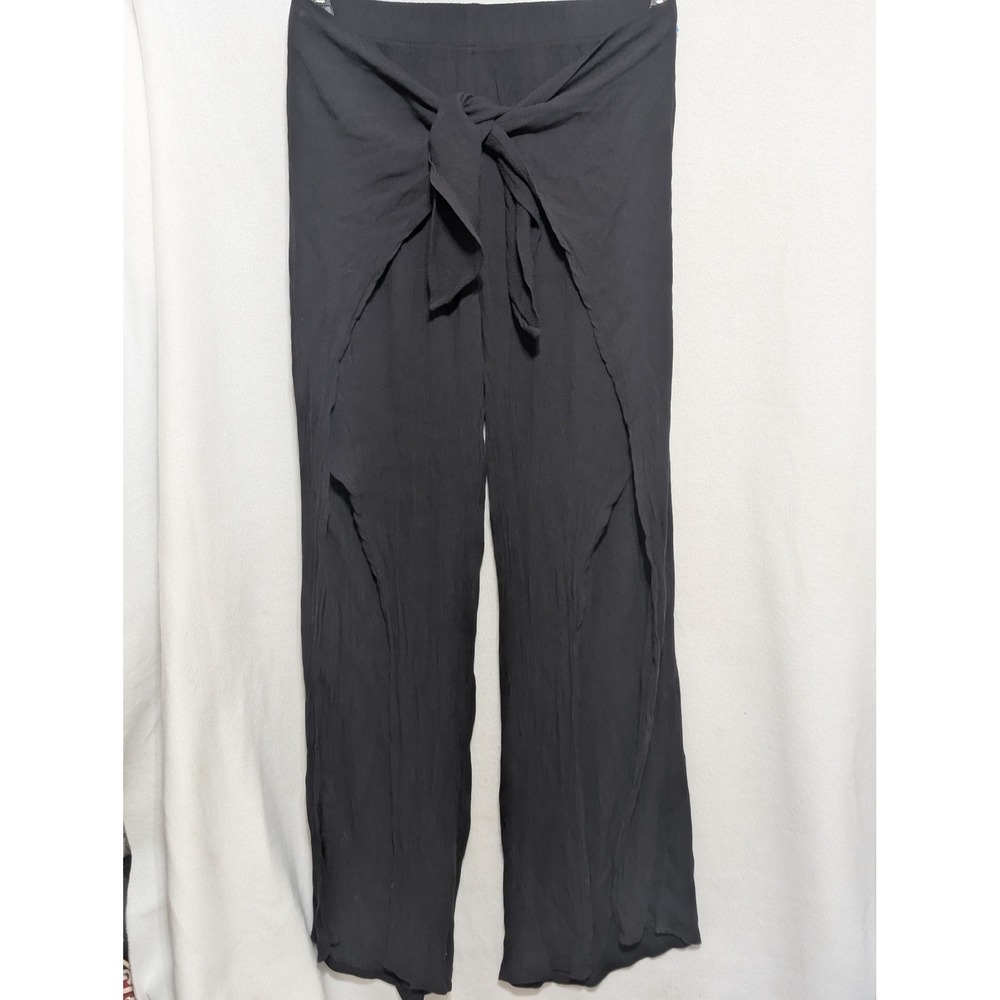 Kona Sol Black Textured Gauze Wrap Front Swim Cover Up Pants High Slit Sz M
